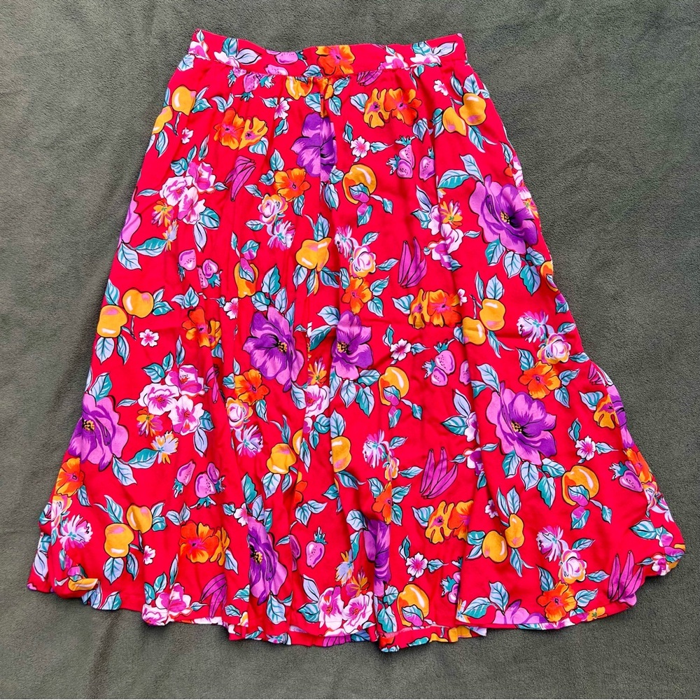 Red Fruit and Floral Skirt